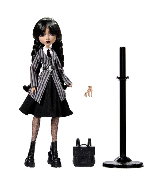 Monster High - Wednesday Addams Collectible in Nevermore Academy Uniform with Thing and Backpack, Doll Stand