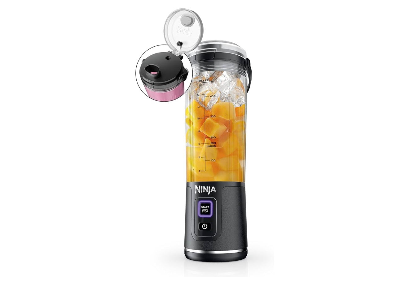Ninja Blast Koordlose 532 ml Draagbare Blender Vir Skommels en Smoothies, BPA-vry, Lekvaste Deksel en Suigbek, USB-C Herlaaibaar, Skottelgoedwasser Veilig - (Metaalswart)