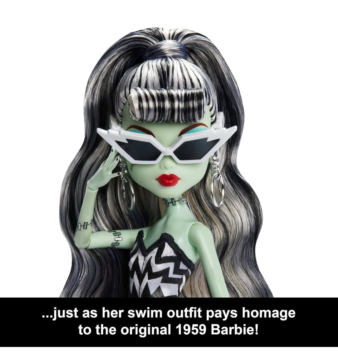 Monster High x Barbie Frankie Stein Doll with Original Barbie-Inspired Swimsuit