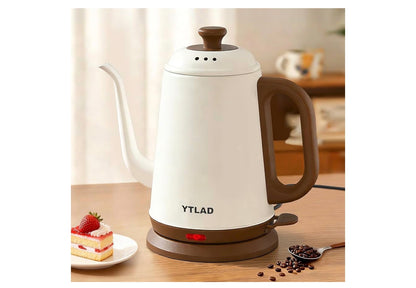 Elektriese Ketel 1L, 1000W Vinnige Kook vir Oorgietkoffie & Tee, Vlekvrye Staal BPA-vry, Presiese Vloeituit, Outo-afskakeling & Droogkookbeskerming Retrostyl (Wit)