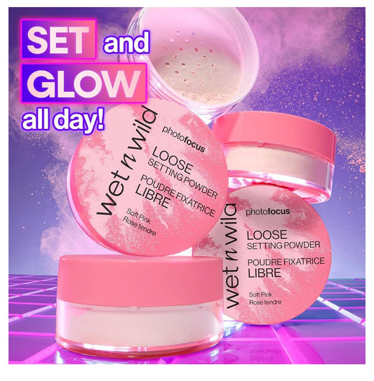 wet n wild Photo Focus Loose Setting Powder, Lightweight Silky Formula, Radiant Tint for a Luminous Glow, Blurring & Oil-Control Finish, Long-Lasting Makeup Setting Powder, Cruelty-Free - Soft Pink