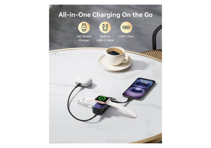 INIU 20W SnapGo Portable Charger, 5000mAh Mini Power Bank for Apple Watch 20W Fast Charging, Travel Keychain, Built-in USB-C Cable, Flight-Safe, Battery Pack for Apple Watch, iPhone 17 etc, Blue