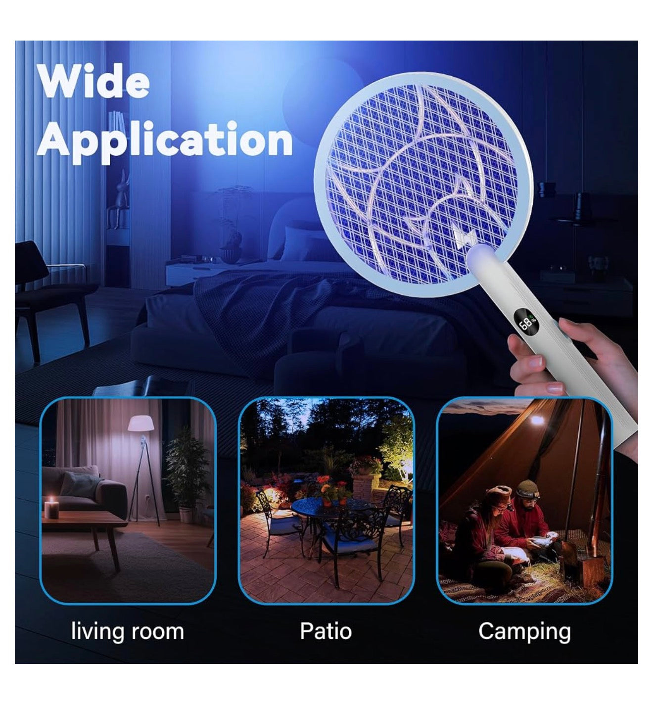 Nymrix Electric Fly Swatter 4100V Dual Mode Bug Zapper Racket（Blue,1-Pack）
Mosquito Killer with 1800 mAh Rechargeable Battery, Purple Light, Usb-C charging and 3-Layer Safety Mesh for Indoor & Outdoor
