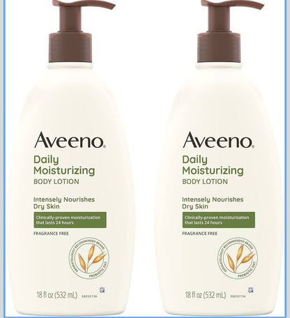 Aveeno Daily Moisturizing Body Lotion met strelende prebiotiese hawermout, sagte lotion voed droë vel met vog, parabeen-, kleurstof- en geurvry, nie-vetterig en nie-komedogenies, 532 ml (2-pak)