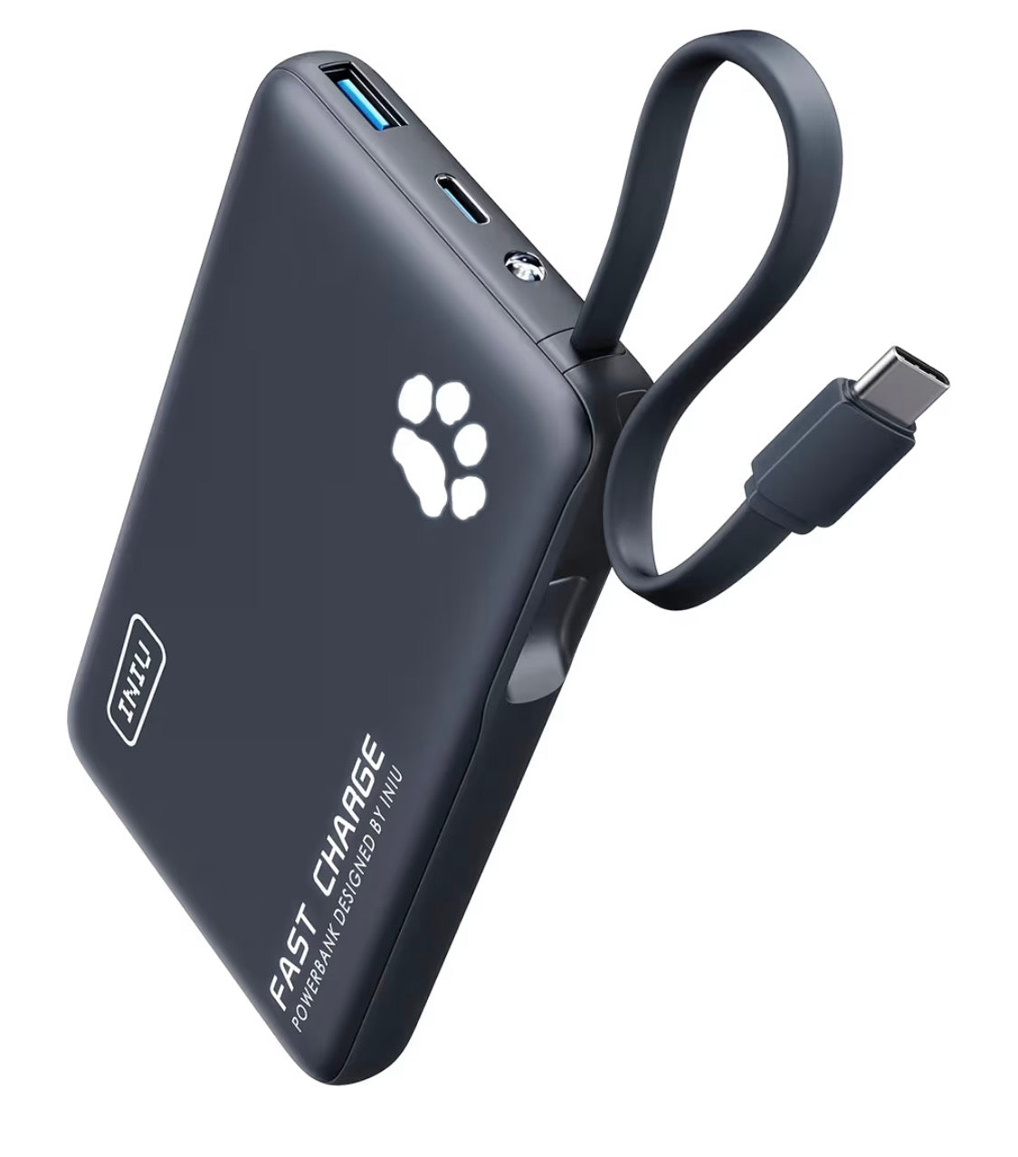 Portable Charger, Slim 10000mAh Power Bank with Build in USB-C Cable, 45W Fast Charging Mini Battery Pack - Blue