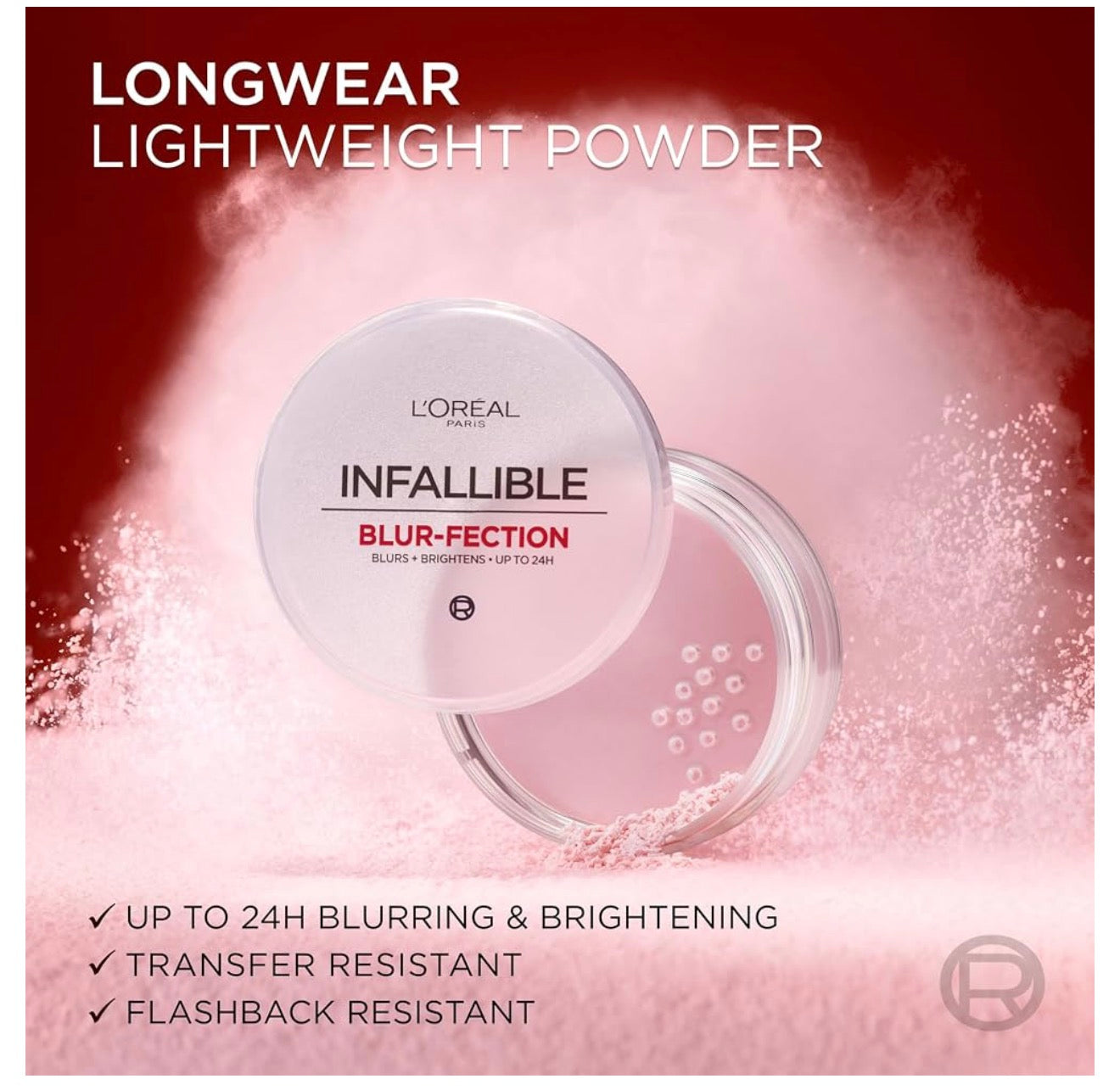 L'Oreal Paris Infallible Blur-fection Langdurige Losse Stelpoeier, Vaagmaak Gesigpoeier met tot 24 UUR Draagbaarheid - Deursigtig Lig (1 Kit)