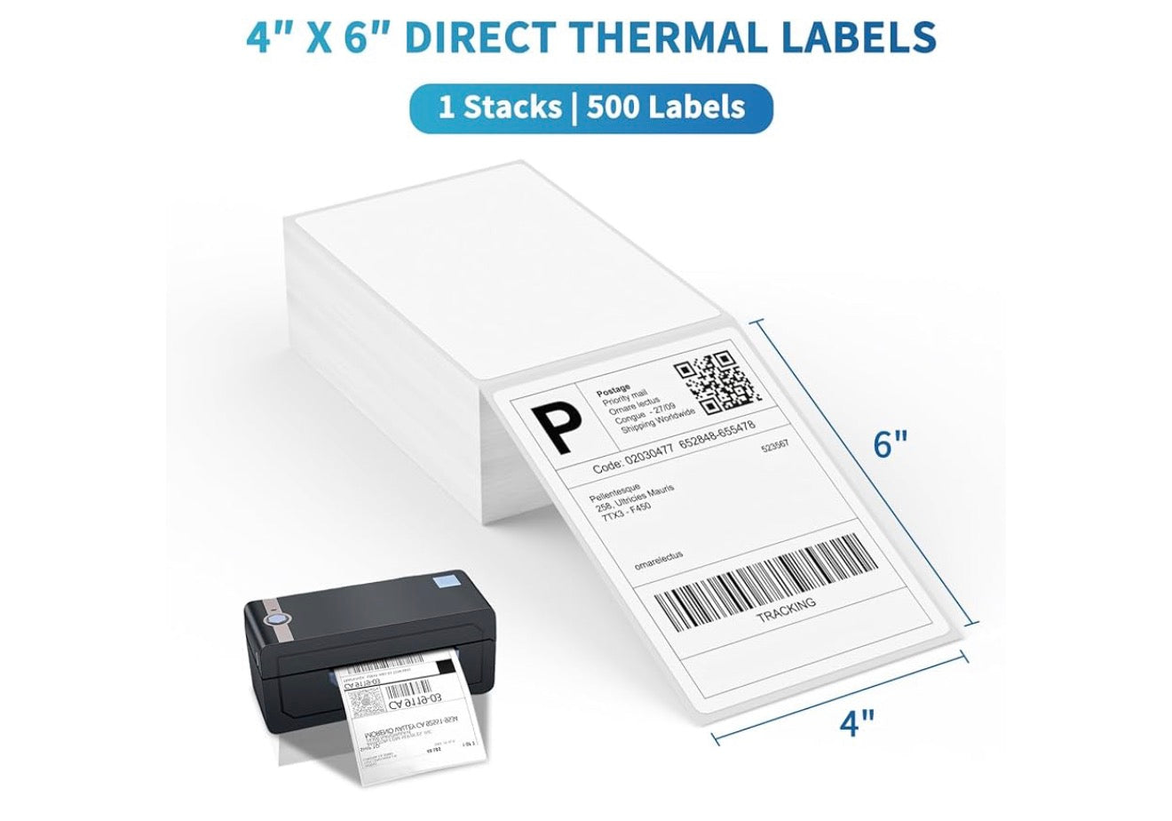Waaiergevoude 4 x 6" Direkte Termiese Etikette Wit Geperforeerde Versendingsetikette, 500 stuks - 1 Stapel