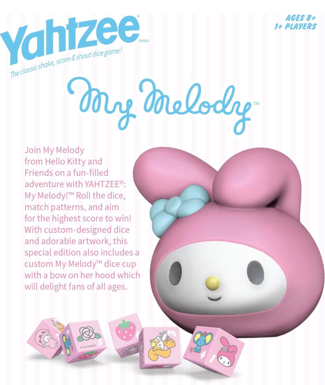 Yahtzee: My Melody Dice Game, Collectible Hello Kitty & Friends Dice Cup Featuring Adorable Artwork