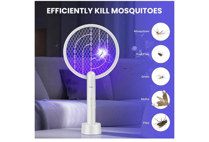 Elektriese Vliegswatter, 4000V 2-in-1 Muskietdoderlamp, USB Herlaaibaar met 5-Laag Veiligheidsnet, Koordlose Insektedoder Lokval Huis Kantoor Kamp Stoep