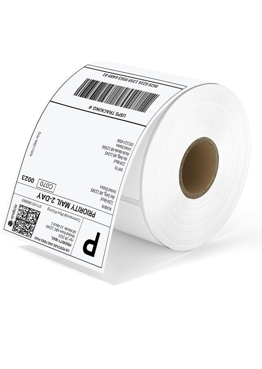 Termiese Versendingsetikette, 4x6 duim vir Termiese Drukker, 1000 Velle - (2 Rolle) - Kommersiële Graad