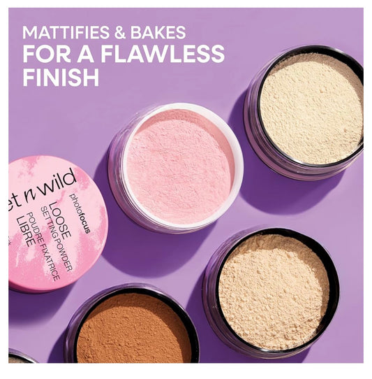 wet n wild Photo Focus Loose Baking Setting Powder, Highlighter Makeup, Fair to Medium & Tan Skin Tones - Translucent