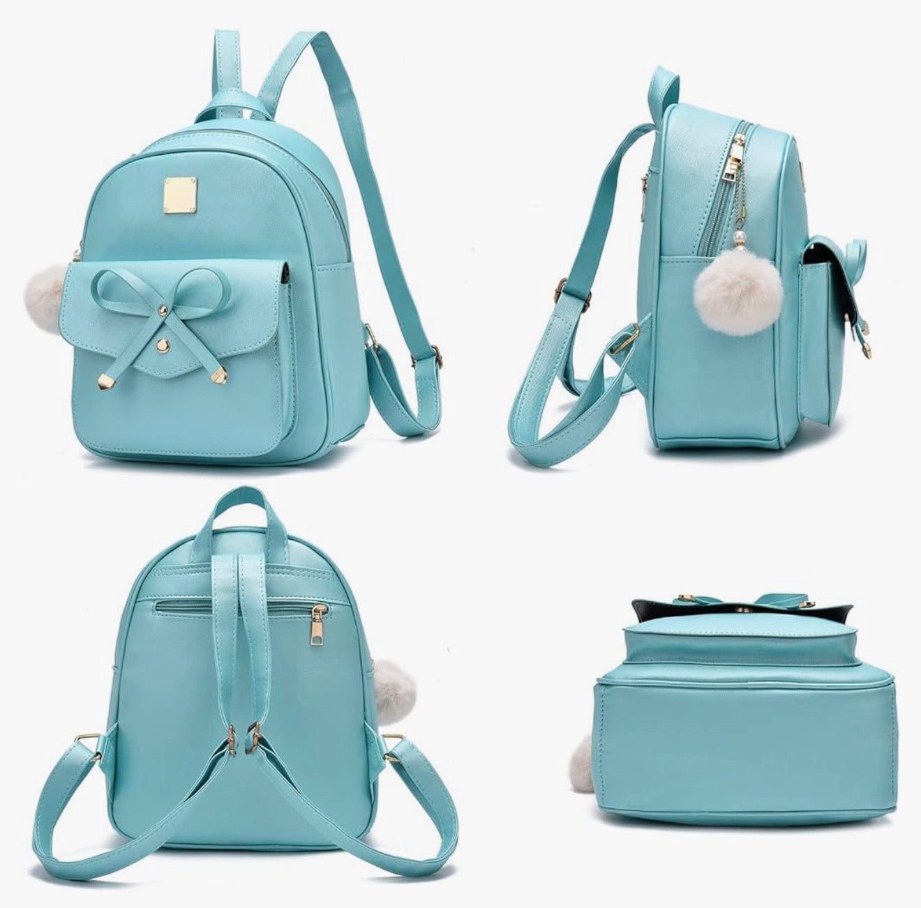 iGirls Bowknot 3-Stukke Mode Leer Rugsak Rugsakhandsak vir Vroue Ruksak vir Dames Skouersak - (Pêrel B)