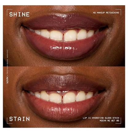 NYX PRO MAKEUP Lip IV Hydrating Glossy Lip Stain, Langdurig, Getint, Veganistiese Formule met 12 UUR Hidrasie - Mocha Me Wet