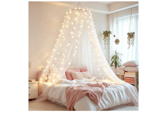 Mosquito Net Bed Canopy Curtains Full Size from Ceiling,Dome Mosquito Netting Bed Tent Decor - (Light White)