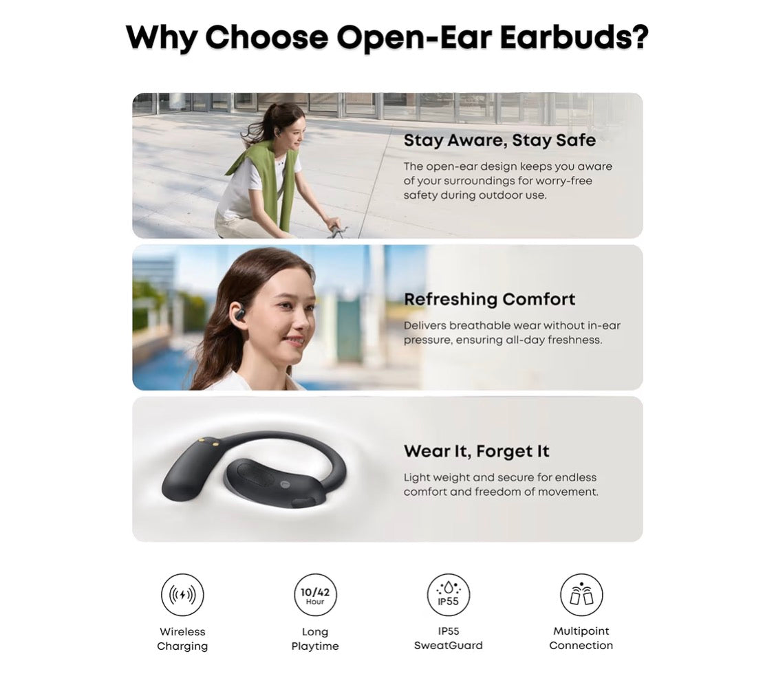 AeroFit2 , Open-Ear Headphones, Real-Time Translation Earbuds-42H Playtime, IP55,AI Clear Calls,Wireless Charging