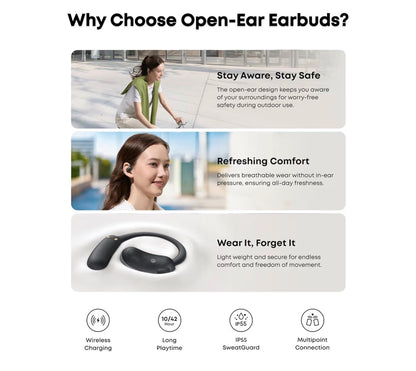 AeroFit2 , Open-Ear Headphones, Real-Time Translation Earbuds-42H Playtime, IP55,AI Clear Calls,Wireless Charging