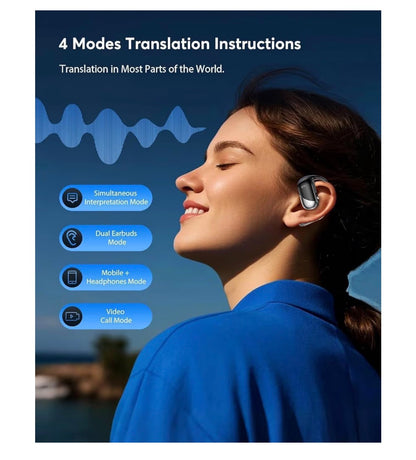 Open-Ear headphones LCD Touch,Bluetooth,Real-Time AI Translator Earbuds (188)Languages -D. Black