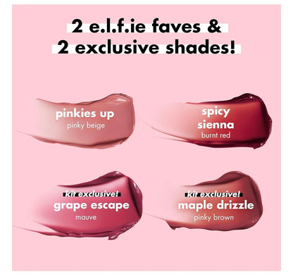 e.l.f. Glossy Lip Stain Shades 4 Days Kit, Langdurige Lipstiffies Vir 'n Deurskynende Skakering Kleur & Subtiele Glansafwerking - Vegan & Wreedheidvry (4 Skakerings)
