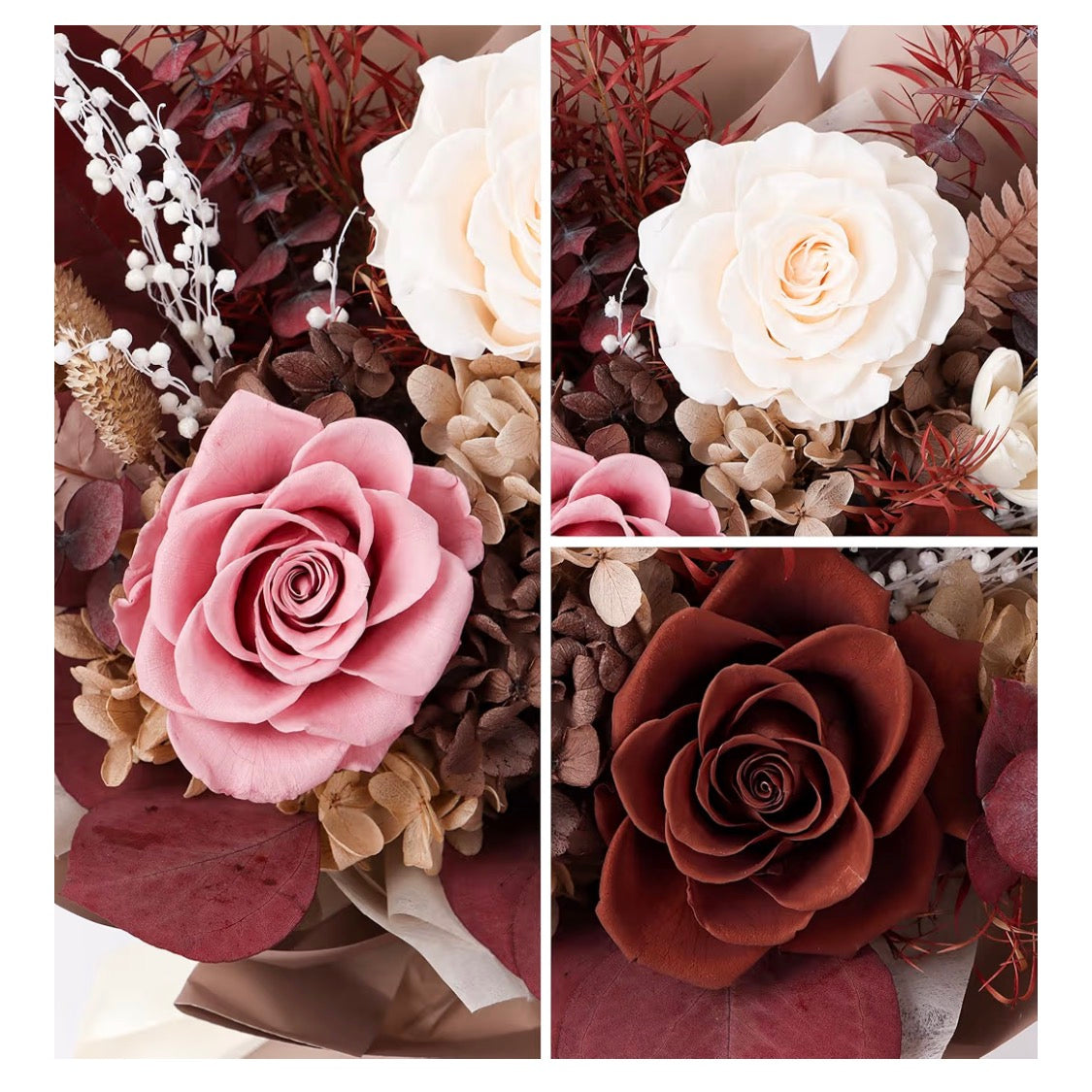 Preserved Flowers Bouquet, Real Eternal Flowers, Gifts - Special Occasion - Caramel