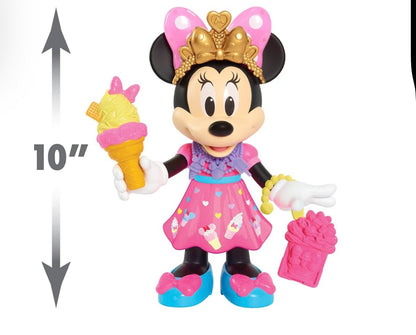 Disney Junior Lekkers & Bedere Minnie Muis, Interaktiewe 25cm Pop met Liggie, Klanke en Bykomstighede, Kinderspeelgoed vir Ouderdom 3 en Ouer +