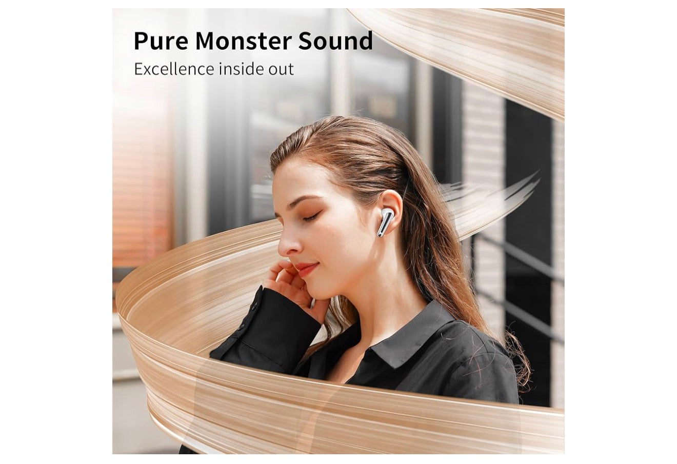 Monster AirLinks Draadlose Oorfone, Bluetooth 5.3 Oorfone HiFi Stereo, Draadlose Oorfone met HD Duidelike Oproep, 30H Speeltyd, Raakbeheer, Tipe-C Laai, IPX6 Waterdig