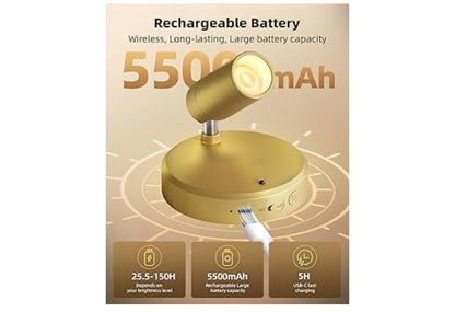 LED Kollig Binnenshuis, 5500mAh Herlaaibare Battery-Aangedrewe Opwaartse Lig Binnenshuis, Koordlose Mini Kuns Aksent Kolligte met Afstandbeheer (2 Stuks - Goud)