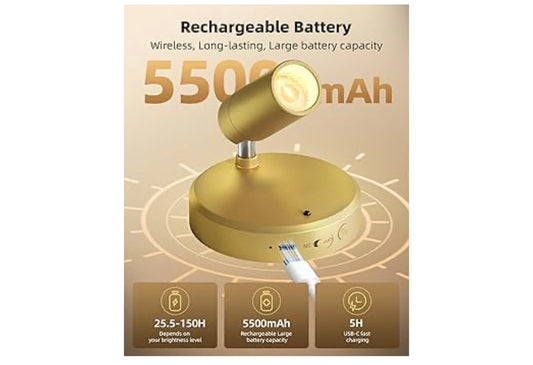 LED Kollig Binnenshuis, 5500mAh Herlaaibare Battery-Aangedrewe Opwaartse Lig Binnenshuis, Koordlose Mini Kuns Aksent Kolligte met Afstandbeheer (2 Stuks - Goud)