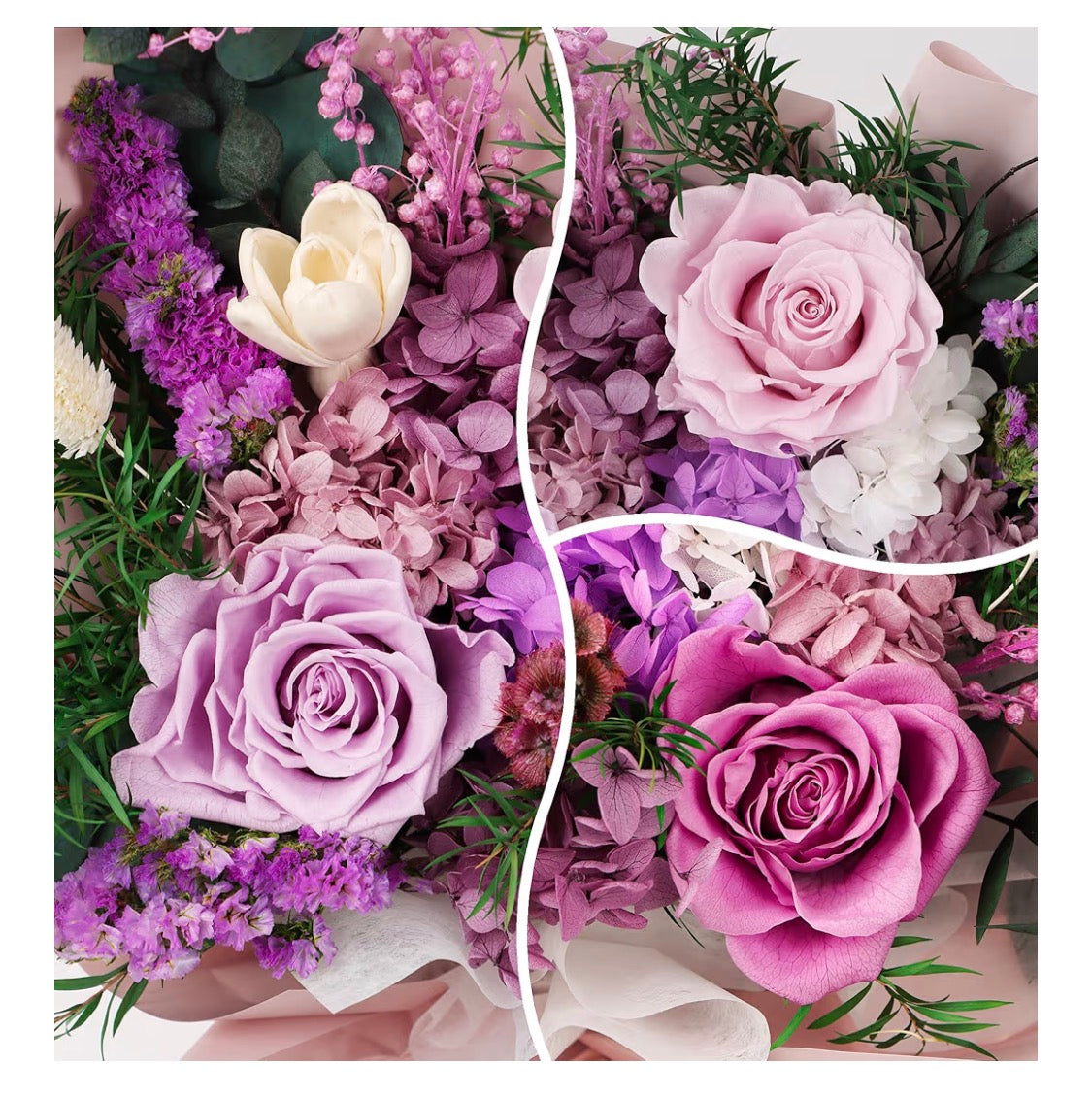 Preserved Flowers Bouquet, Real Eternal Flowers, Gifts - Special Occasion - Pastel Lilac