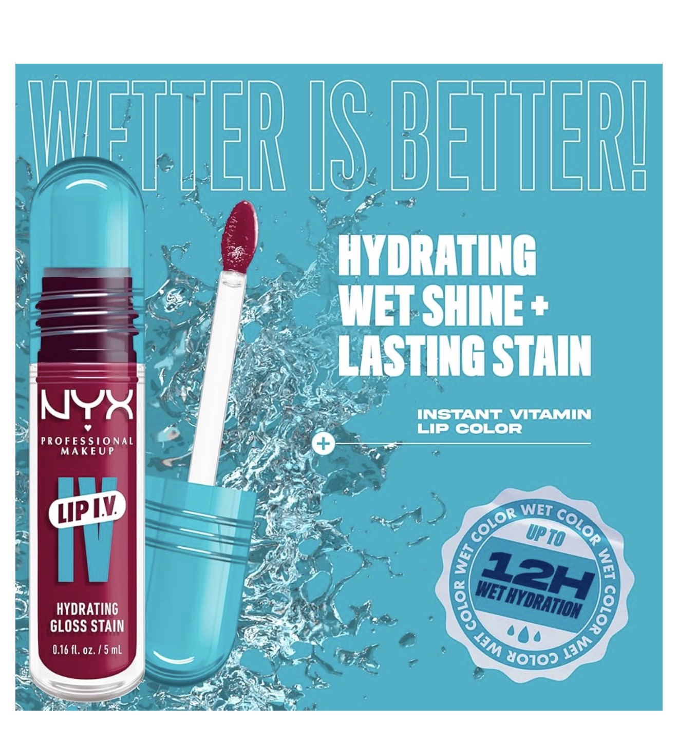 NYX PRO MAKEUP Lip IV Hydrating Glossy Lip Stain, Langdurige, Getinte, Veganistiese Formule met 12 UUR Hidrasie - Magenta Mist (Bessie)