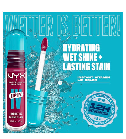 NYX PRO MAKEUP Lip IV Hydrating Glossy Lip Stain, Langdurige, Getinte, Veganistiese Formule met 12 UUR Hidrasie - Magenta Mist (Bessie)