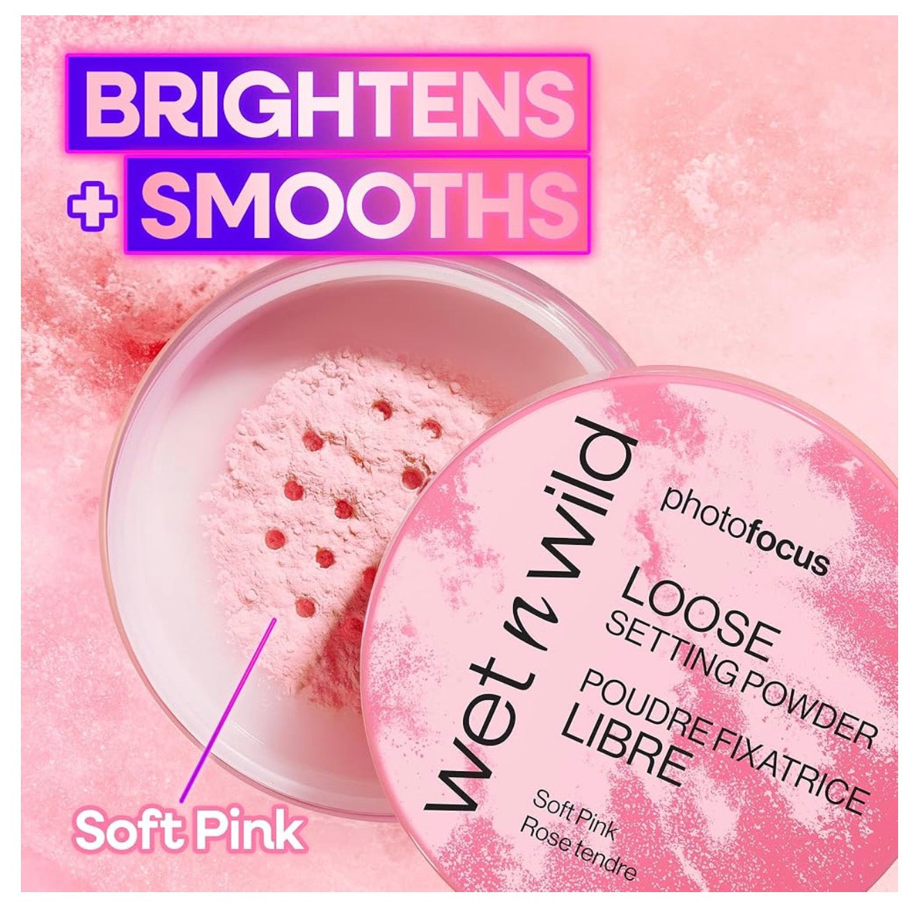 wet n wild Photo Focus Loose Setting Powder, Lightweight Silky Formula, Radiant Tint for a Luminous Glow, Blurring & Oil-Control Finish, Long-Lasting Makeup Setting Powder, Cruelty-Free - Soft Pink