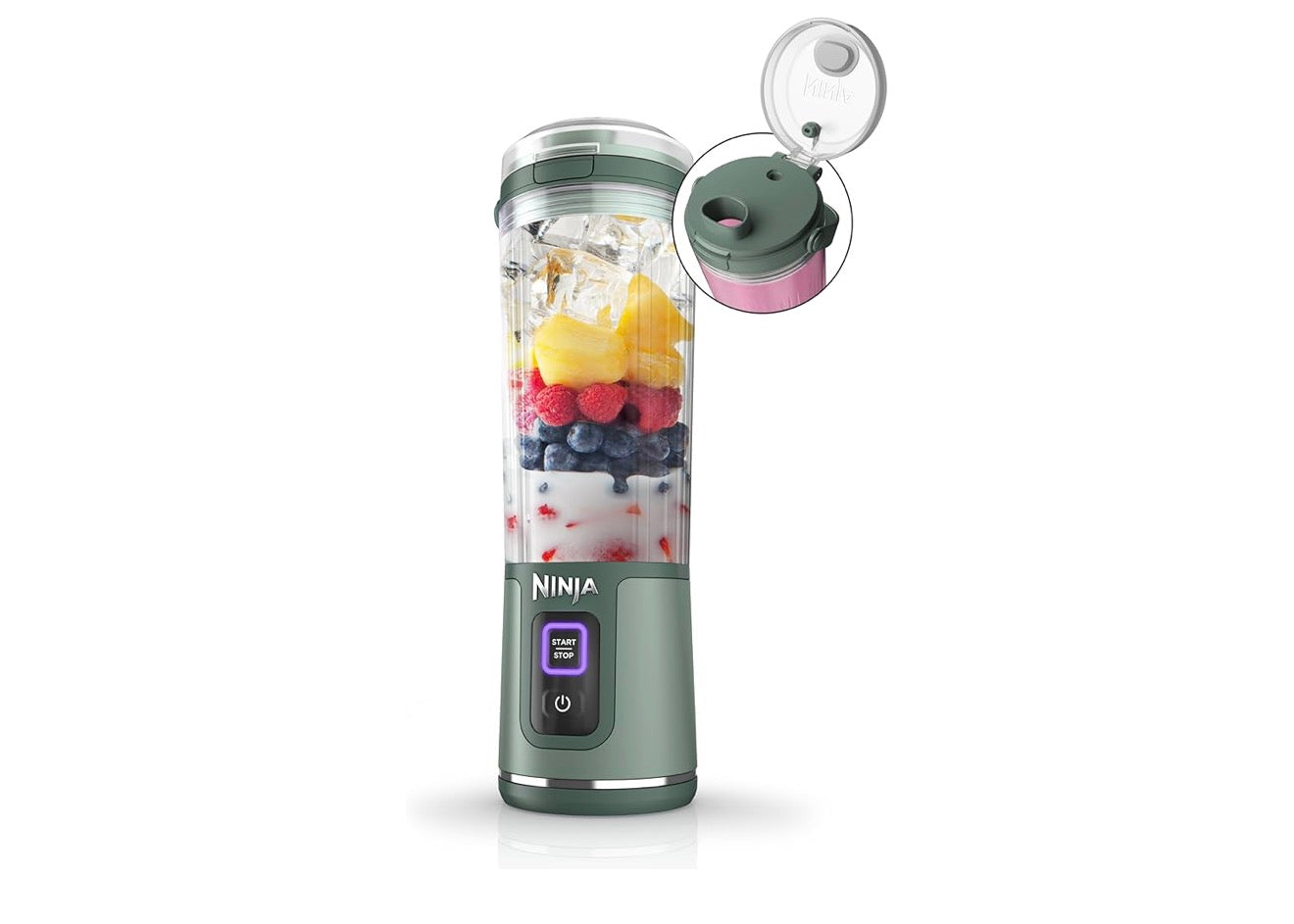 Ninja Blast Koordlose 530ml Draagbare Blender vir Skommelinge en Smoothies, BPA-vry, Lekvrye Deksel en Drinktuit, USB-C Herlaaibaar, Skottelgoedwasser Veilig - (Woudgroen)