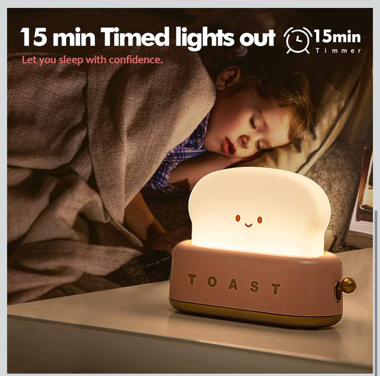 PINK - Desk Decor Toaster Lamp, Kawaii LED Toast Bread Night Light Rechargeable and Portable Light with Timer