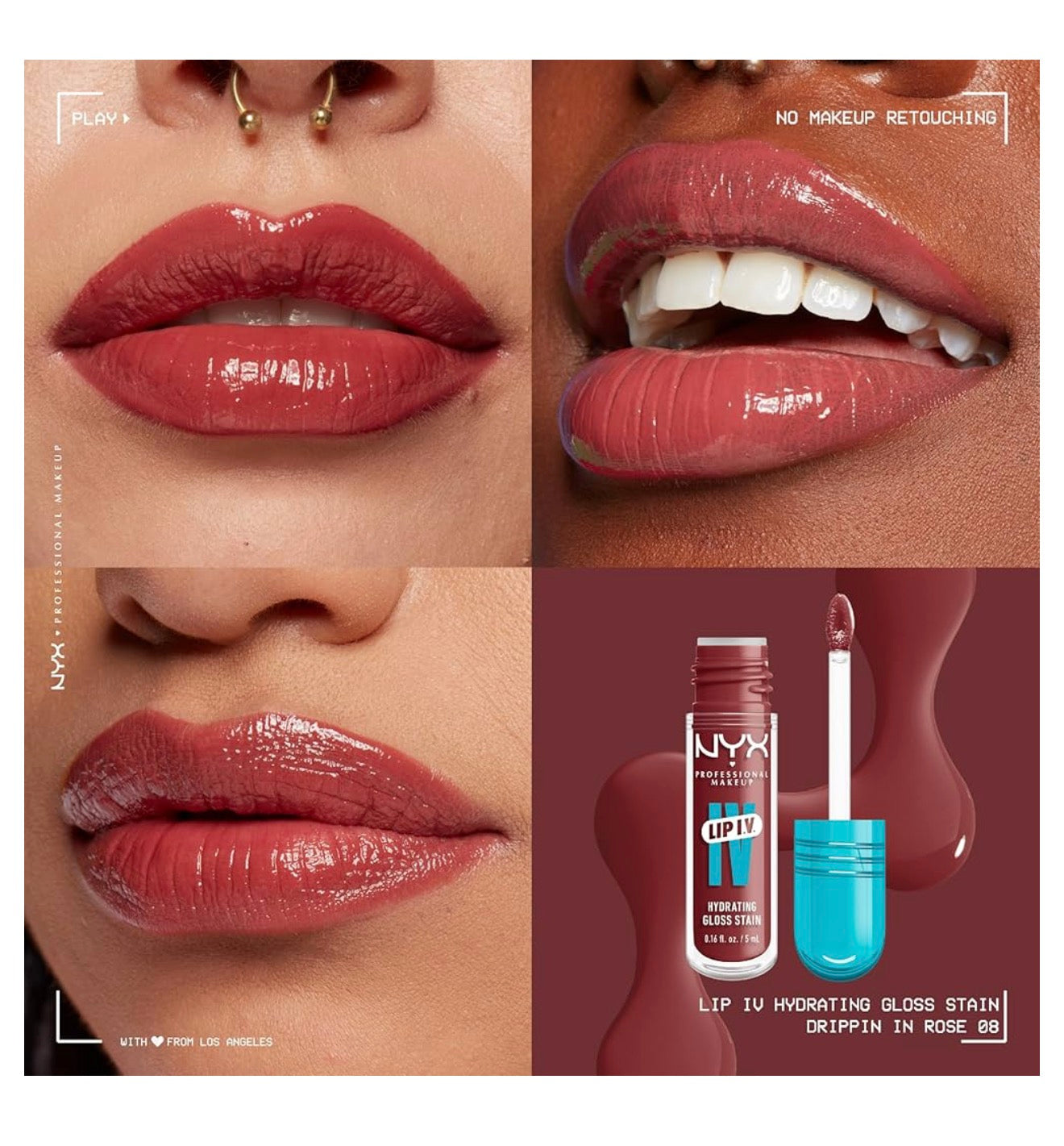 NYX PRO MAKEUP Lip IV Hydraterende Glans Lip Stain met 12H Hydrasie - Drippin In Rose (Pienk)