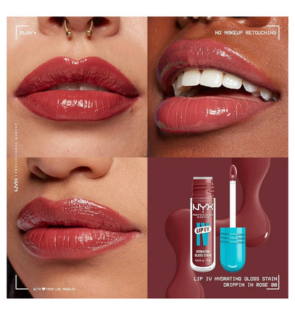NYX PRO MAKEUP Lip IV Hydraterende Glans Lip Stain met 12H Hydrasie - Drippin In Rose (Pienk)