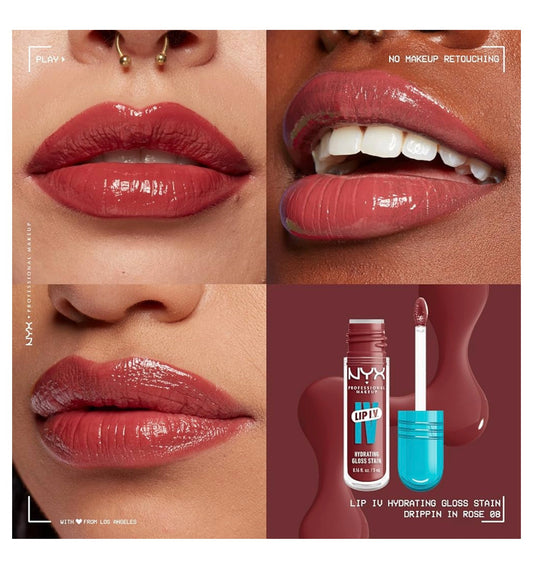 NYX PRO MAKEUP Lip IV Hydraterende Glans Lip Stain met 12H Hydrasie - Drippin In Rose (Pienk)