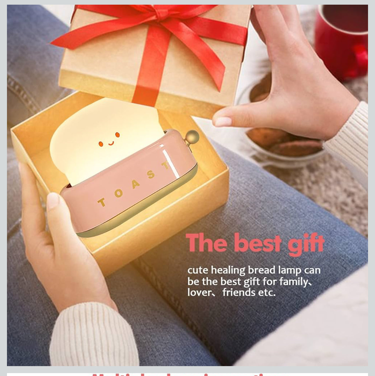 PINK - Desk Decor Toaster Lamp, Kawaii LED Toast Bread Night Light Rechargeable and Portable Light with Timer