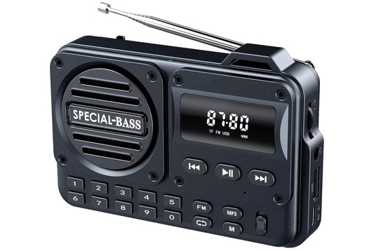 Sakradio FM USB-C Laai 2000mAh Herlaaibaar Uitstekende Ontvangs Duidelike Luidspreker en Oorfoneaansluiting, LCD-skerm, FM-radio vir Stap/Draf/Gim, Bluetooth/TF.(GEEN AM) - (Koolstof)
