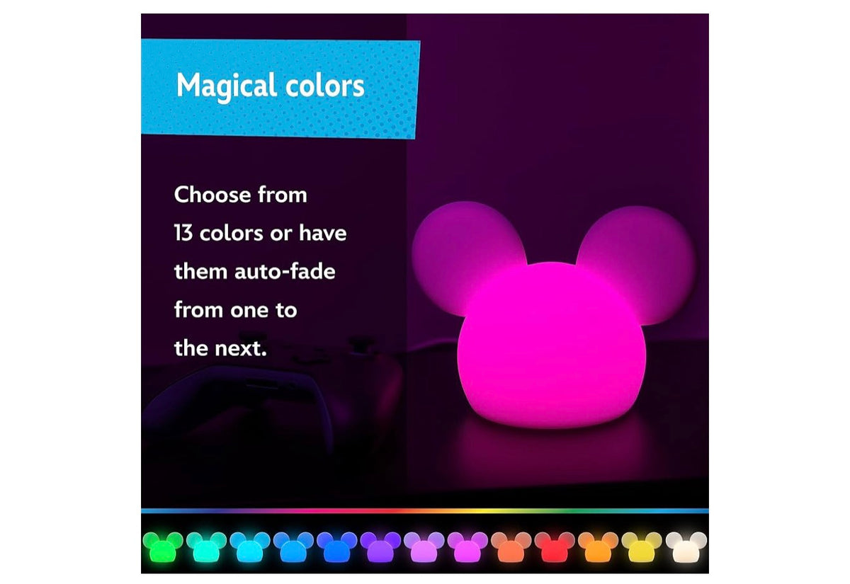 Mickey Mouse Squishy Color Changing, Night Light for Kids, USB Lamp, Battery Operated, Dimmable