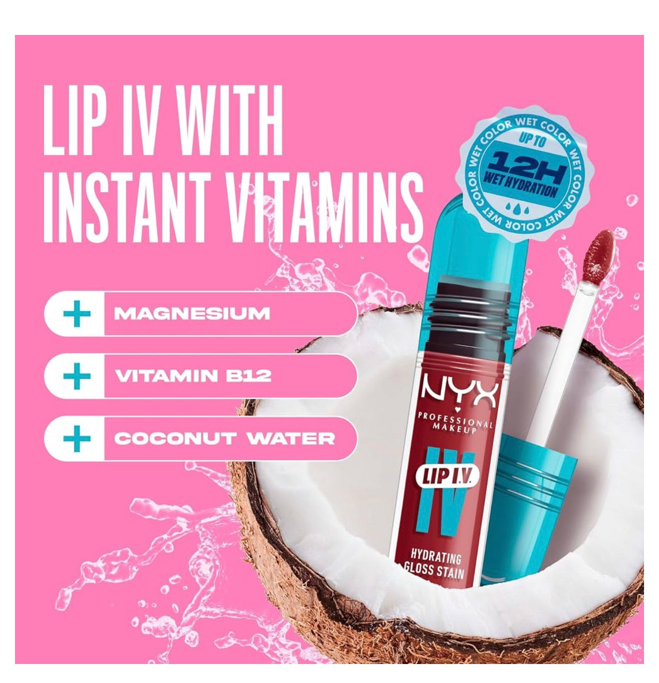 NYX PRO MAKEUP Lip IV Hydrating Glansende Lipvlek met 12H Hydrasie – Bubblegum Burst (Pienk)