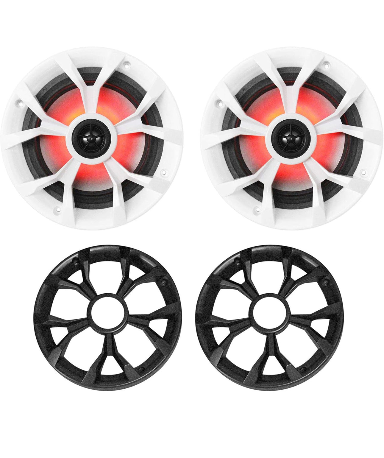 Marine Boat Speakers 6.5" 700W, 4 Ohm - LED Lights - Black/White Grilles, Waterproof, Perfect for Boats and ATVs - PAIR