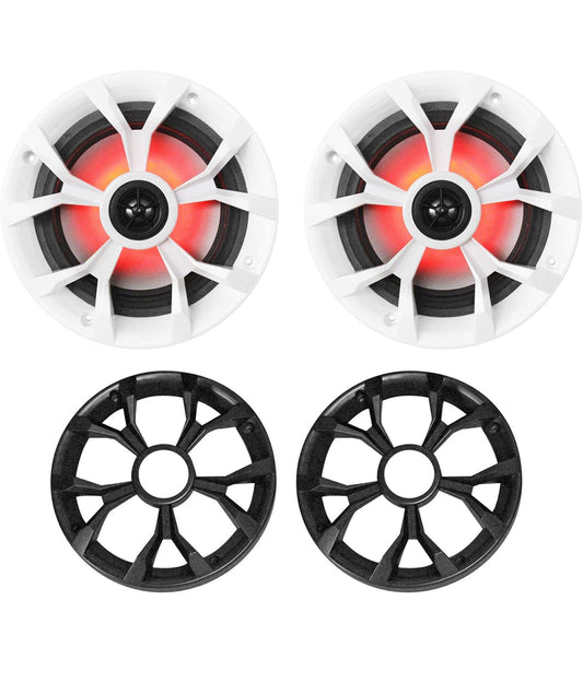 Marine Boat Speakers 6.5" 700W, 4 Ohm - LED Lights - Black/White Grilles, Waterproof, Perfect for Boats and ATVs - PAIR