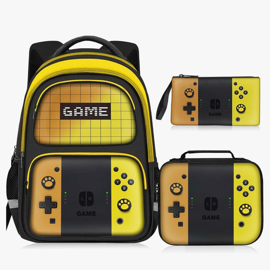 Kids Gamer Backpack for Boys, 17" School Bookbag for Children & Teens, Lightweight Student Backpack for Elementary & Middle School - (Sets Yellow)