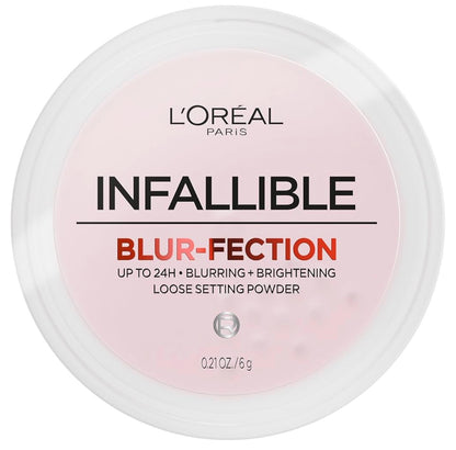 L'Oréal Paris Infallible Blur-fection Langdurige Losse Stelpoeier, Vervaag-Gesigpoeier met tot 24 UUR Dragtyd - Verhelderende Ligpienk (1 Kit)