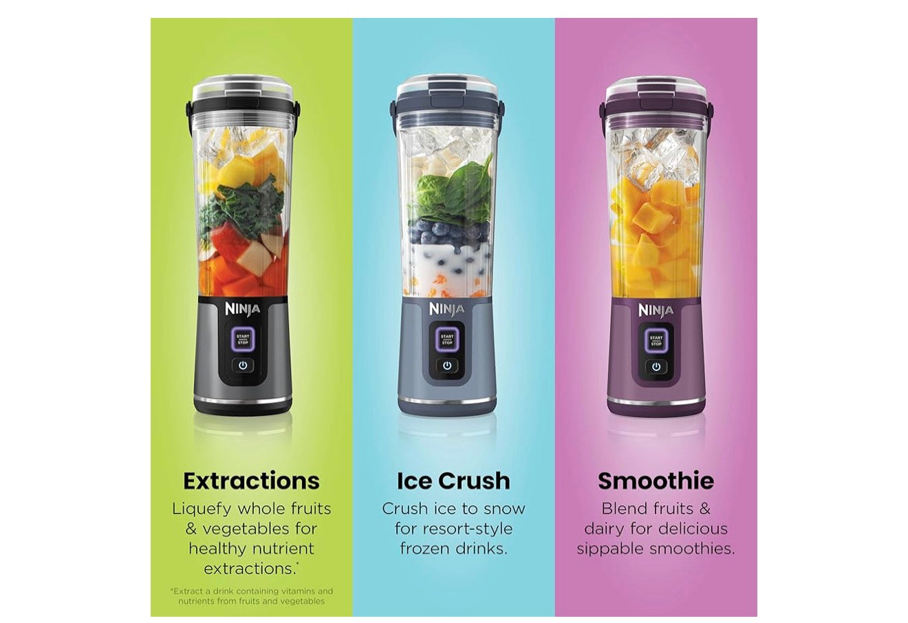 Ninja Blast Draagbare Blender Koordloos 530ml Houer Persoonlike Menger vir Skuddrankies en Smoothies BPA-vry Lekvrye Deksel en Suigbek USB-C Herlaaibaar Skottelgoedwasser Veilig - (Swart)