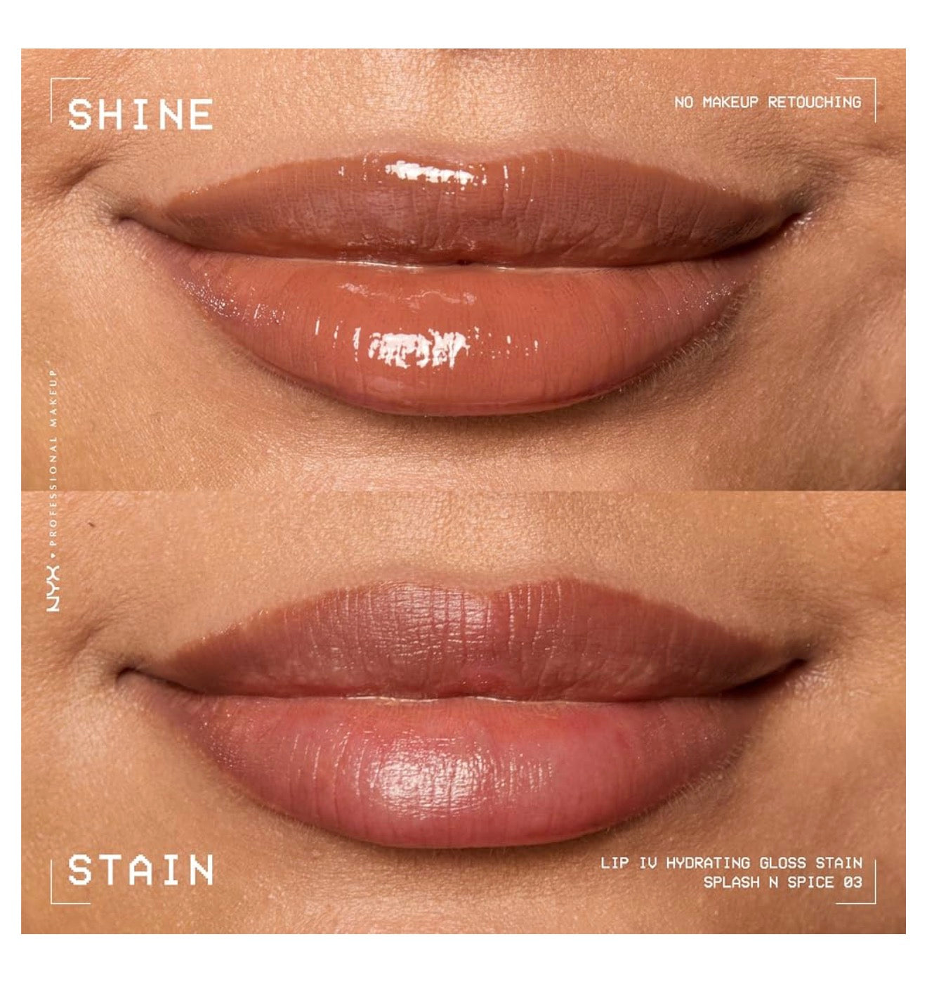 NYX PRO MAKEUP Lip IV Hydrating Glossy Lip Stain, Langhoudend, Getint, Veganistiese Formule met 12 UUR Hydrasie – Splash N Spice