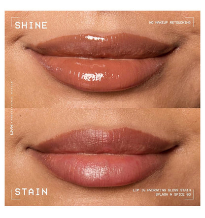 NYX PRO MAKEUP Lip IV Hydrating Glossy Lip Stain, Langhoudend, Getint, Veganistiese Formule met 12 UUR Hydrasie – Splash N Spice