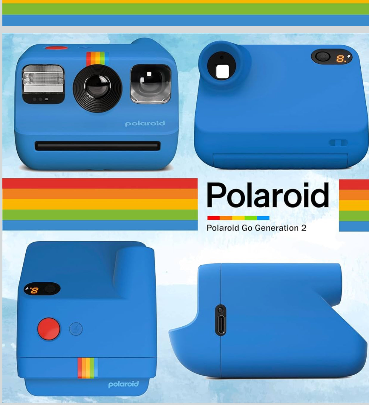 Polaroid Go Mini Camera Bundled with Polaroid GO Color Film Hard Carrying Case, Lens Cleaning Cloth - Blue