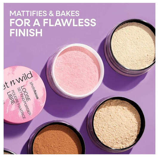 wet n wild Photo Focus Loose Baking Setting Powder, Highlighter Makeup, Suitable for All Skin Tones - Off-White Translucent