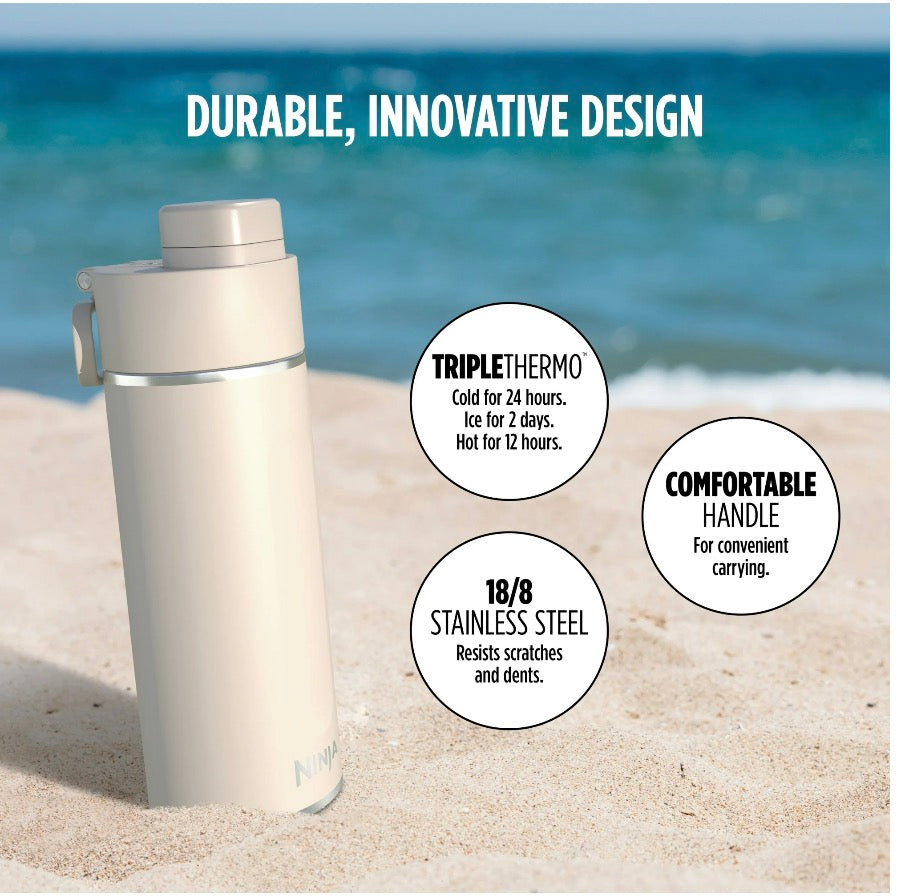Ninja Travel Water Bottle (24 oz) Stainless Steel Tumbler for Carbonated Drinks (Stone)